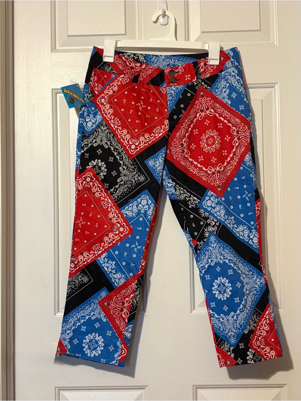 Loudmouth Ladies Bandanas Golf Capri Pants Red White Blue & Black Pattern Size 4